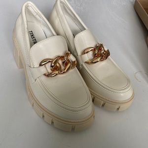 cream loafers with gold buckle never worn!!